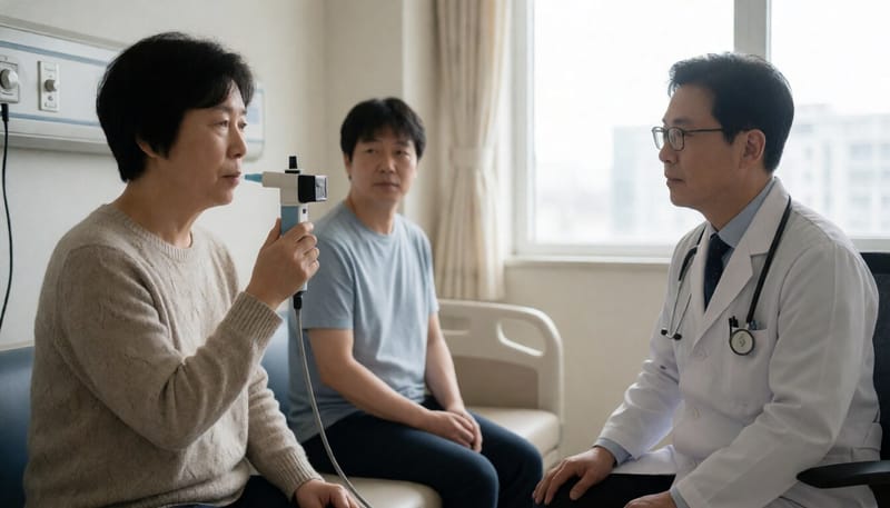 병원에서 폐기능검사를 받는 환자의 모습