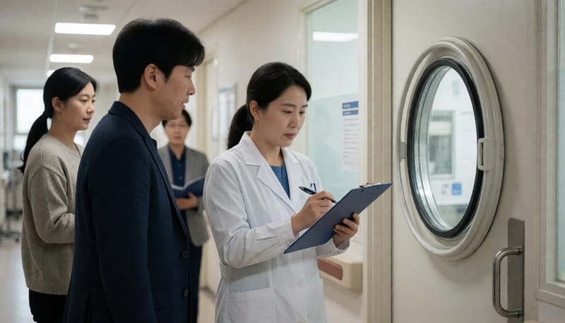 격리병상 절차를 점검하는 의료진의 모습
