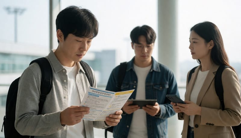 해외 감염병 주의사항 안내문을 살펴보는 여행객