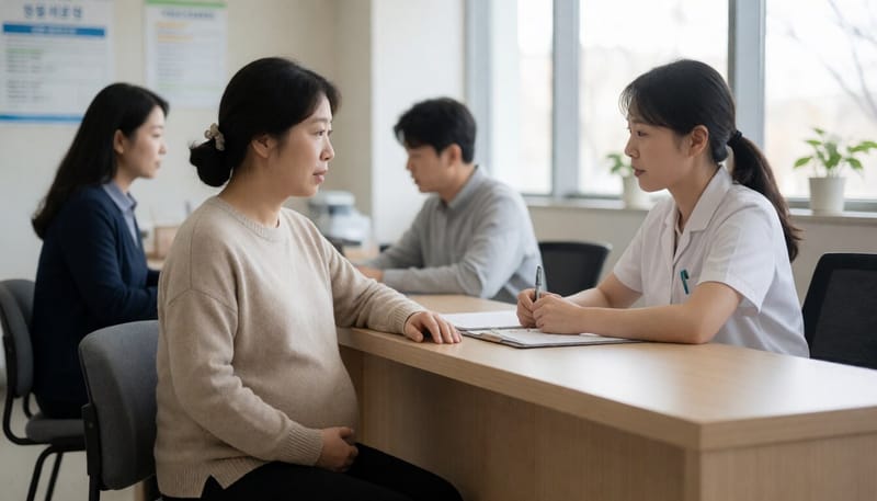 보건소에서 철분제와 엽산제 지원을 상담받는 임산부