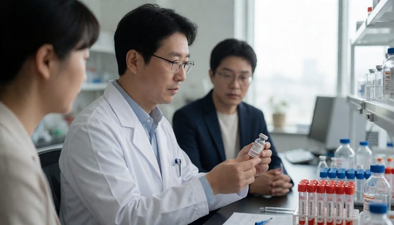 백신 연구소에서 시료를 다루는 연구원의 모습