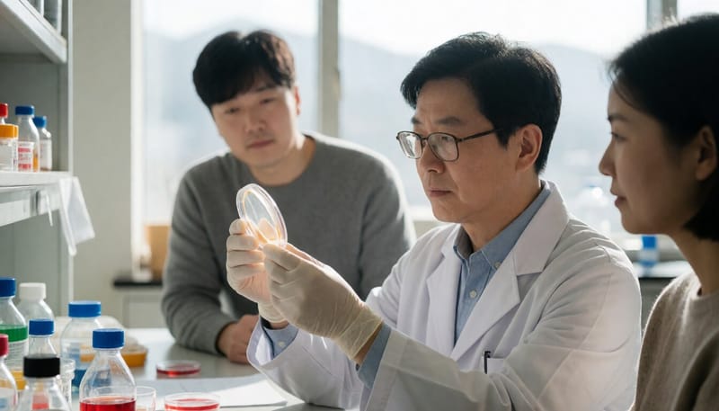 실험실에서 시료를 분석하는 연구원의 모습