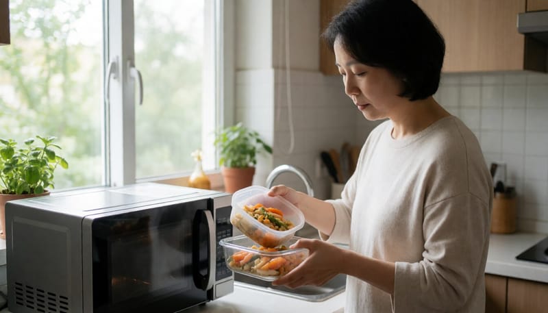 플라스틱 용기 대신 유리 용기를 사용하는 모습