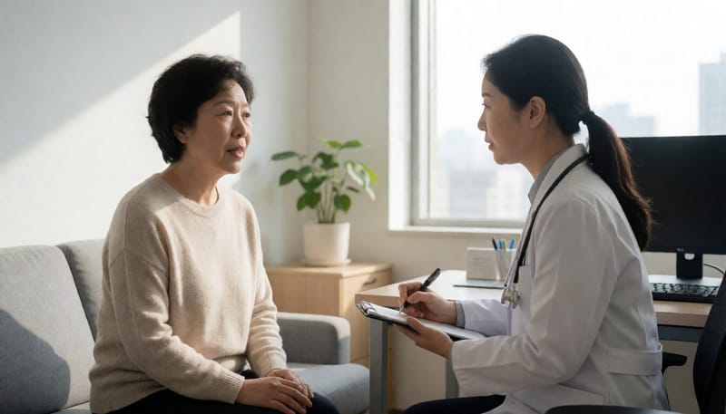 산부인과에서 상담받는 중년 여성의 모습