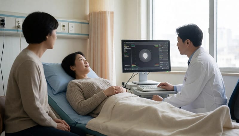 식도 내압 검사를 받는 환자와 의료진