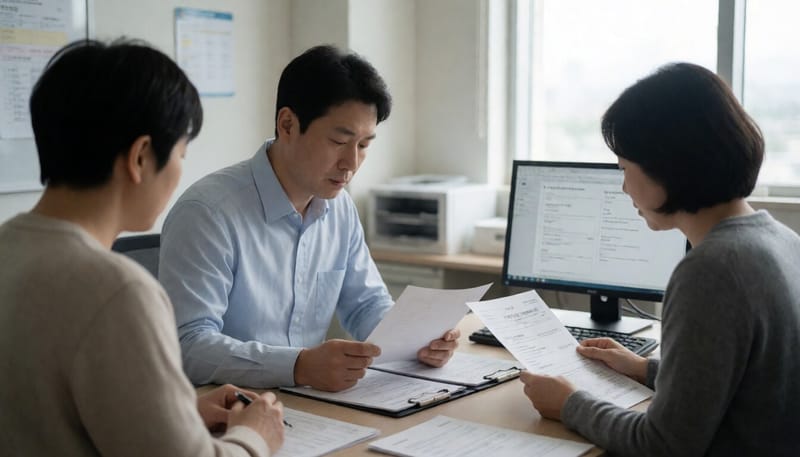 의료기기 업체 관계자가 인증 서류를 검토하는 모습