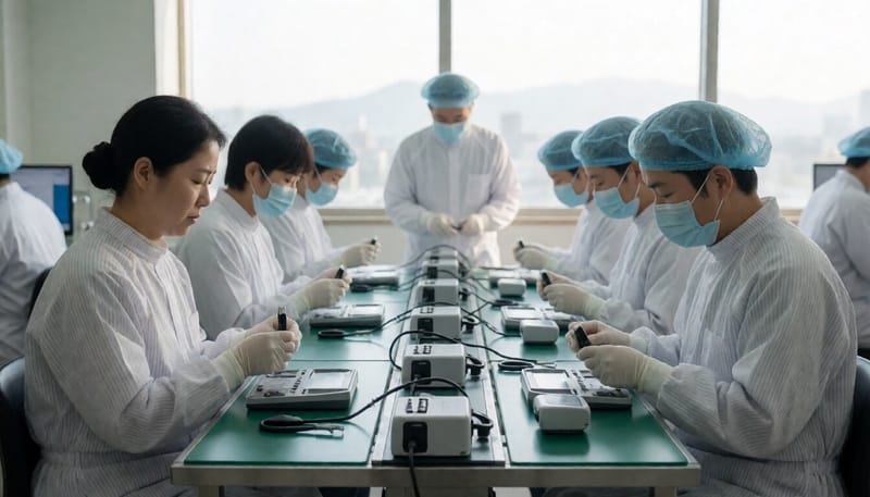 국내 의료기기 생산라인에서 작업하는 모습
