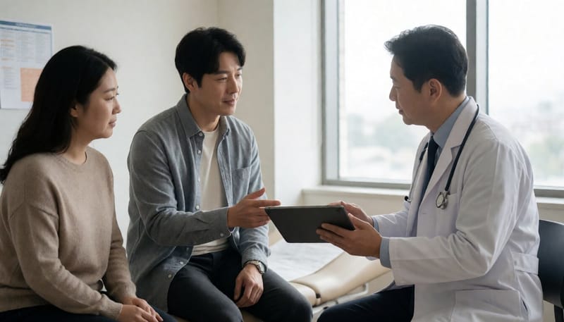 진료실에서 의사와 상담하는 남성 환자