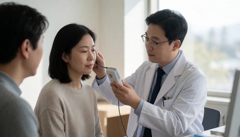 연구실에서 비침습 자극기기를 살펴보는 연구자의 모습