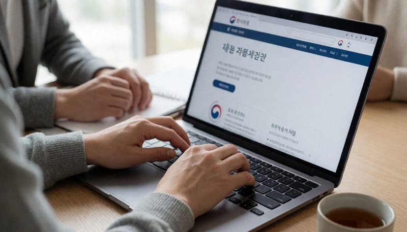 노트북으로 온라인 인증서 신청 절차를 진행하는 모습