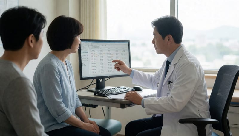 병원에서 검사 결과를 확인하는 의료진의 모습