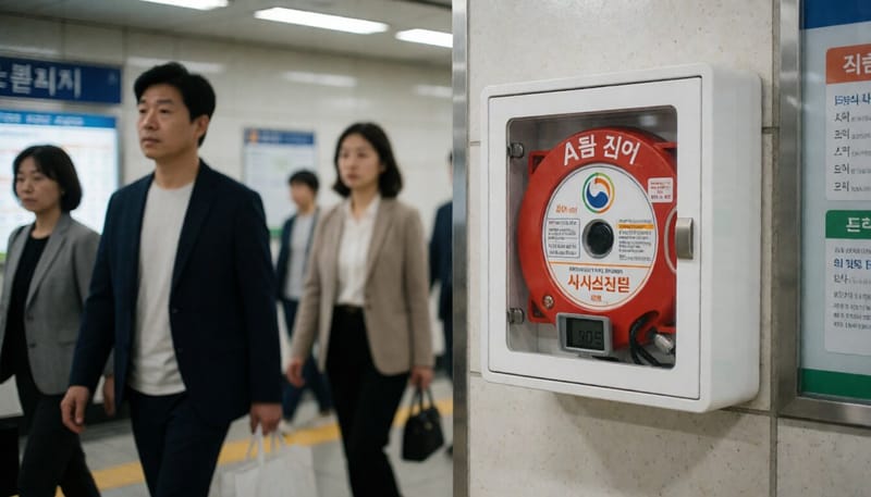 지하철역에 설치된 자동심장충격기의 모습