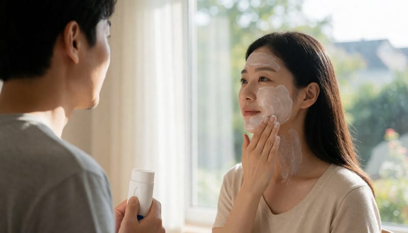 자외선 차단제를 바르는 여성의 모습