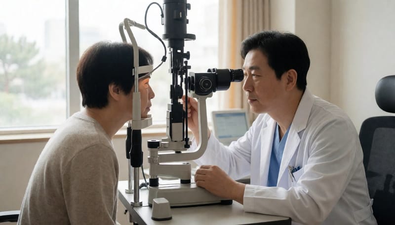 안과에서 눈 검사를 받는 모습