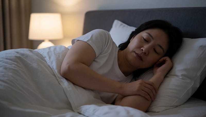 밤에 가려움으로 잠을 이루지 못하는 여성의 모습