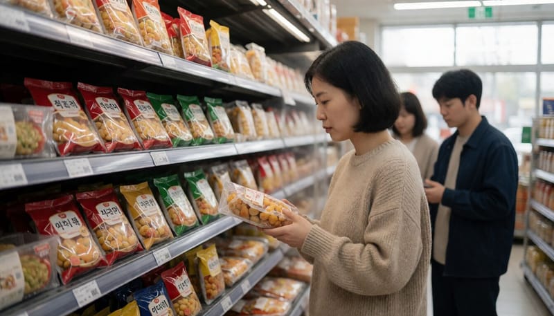 수입 가공식품이 진열된 마트 매대