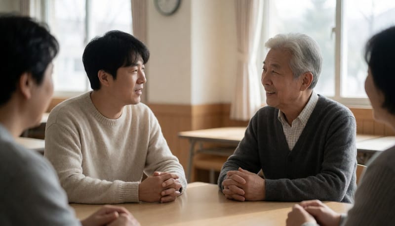 지역 복지센터에서 청년과 멘토가 대화를 나누는 모습