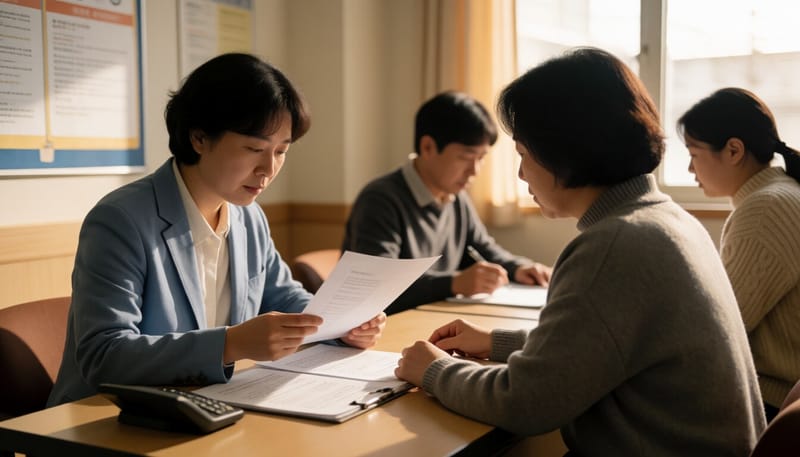 아동보호 상담 업무를 보는 사회복지사의 모습