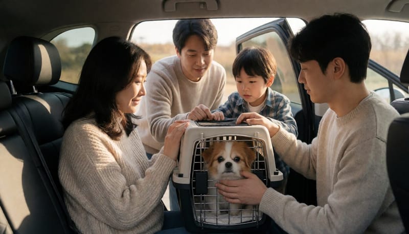 추석 연휴를 앞두고 차에 탈 준비를 하는 반려견의 모습