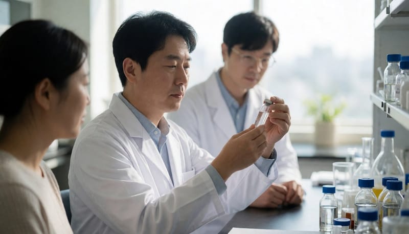 한국 연구원이 실험실에서 독소 시료를 살펴보는 모습