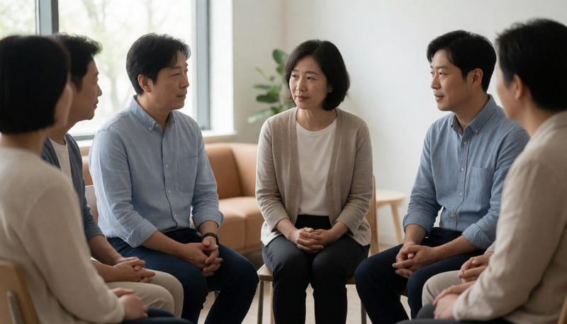 원형으로 둘러앉아 마음을 나누는 참가자들의 모습