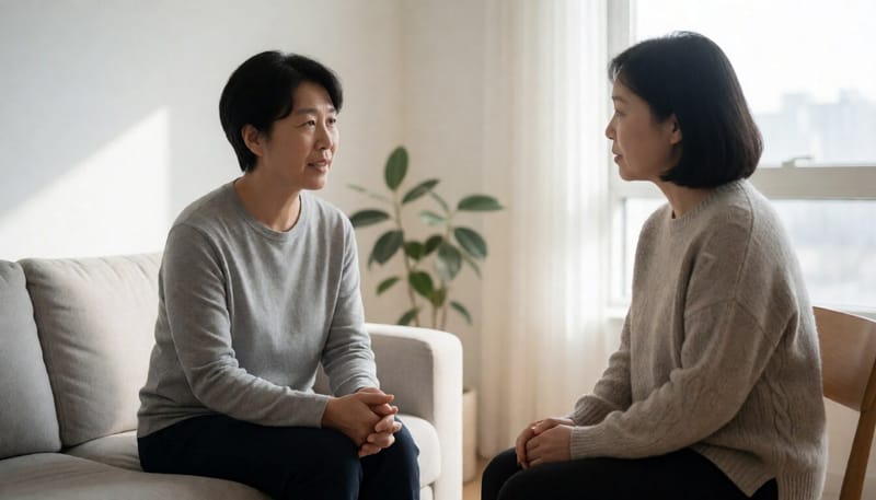 상담사와 참가자가 마주 앉아 대화를 나누는 모습