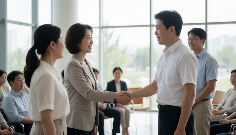 투자자와 사회서비스 기업 관계자가 악수하는 모습
