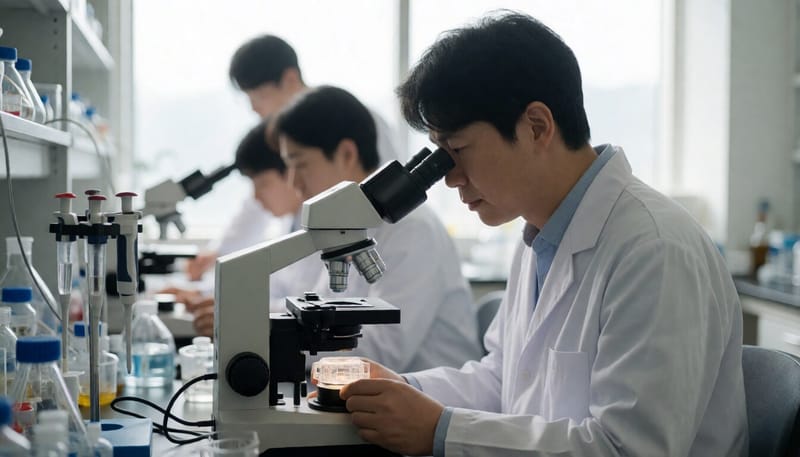 연구원이 현미경으로 장기칩을 관찰하는 모습
