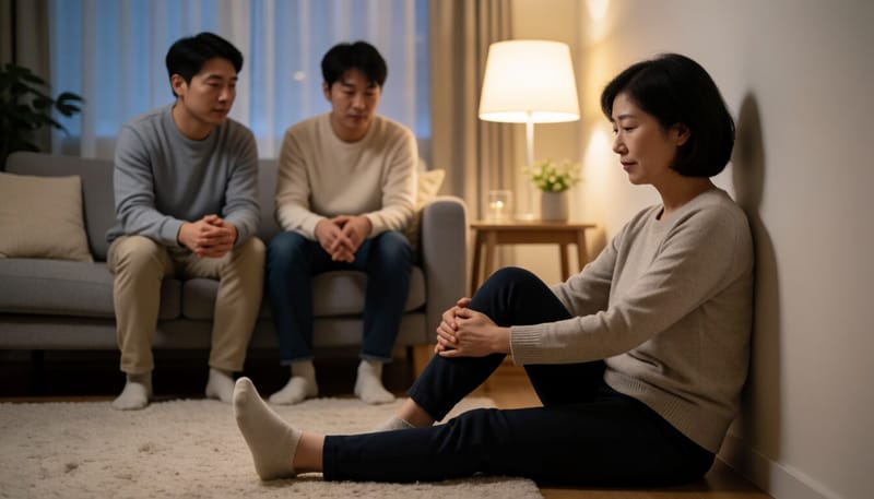 자기 전 종아리 스트레칭을 하는 여성