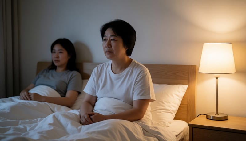밤중에 다리에 쥐가 나 종아리를 붙잡고 있는 모습