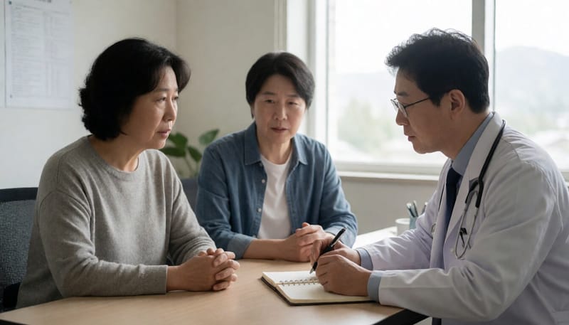 병원에서 불면 증상을 상담하는 환자와 의사
