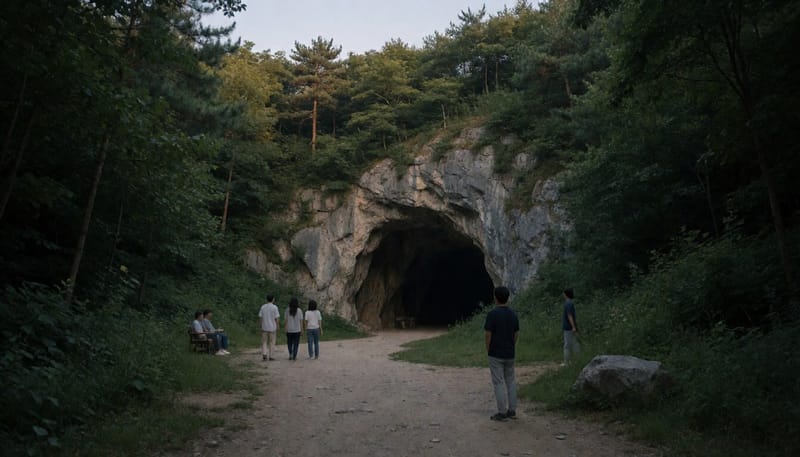 박쥐가 서식할 수 있는 자연 동굴 입구 전경