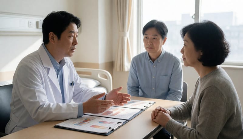 치료 방향을 상담하는 의료진과 환자