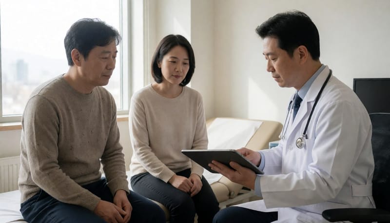 진료실에서 의사와 상담하는 남성의 모습