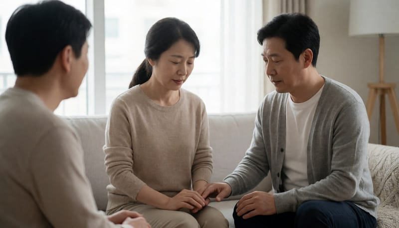 복통을 참으며 배를 감싸고 있는 여성의 모습