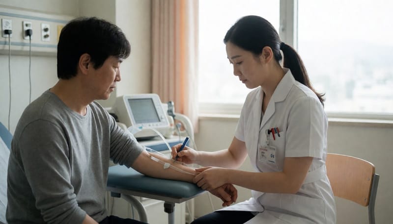 신경전도검사를 받는 환자의 모습
