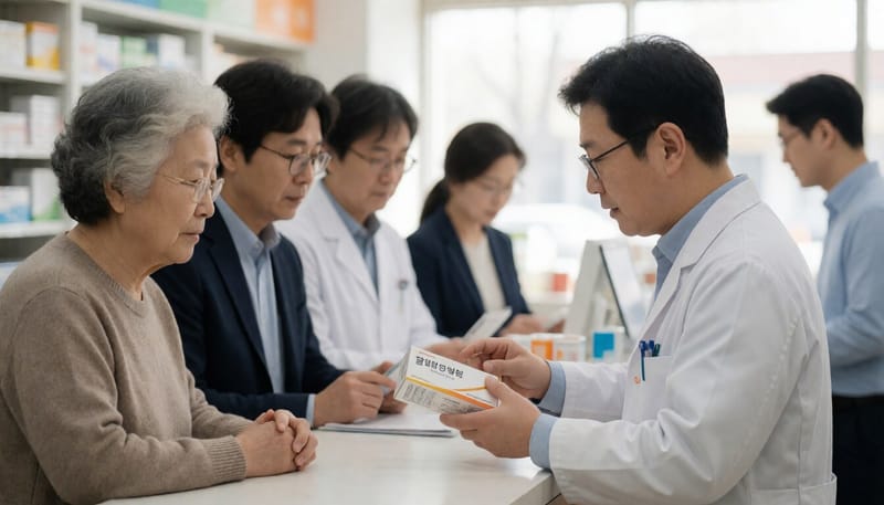 약사가 환자에게 약을 설명하는 모습