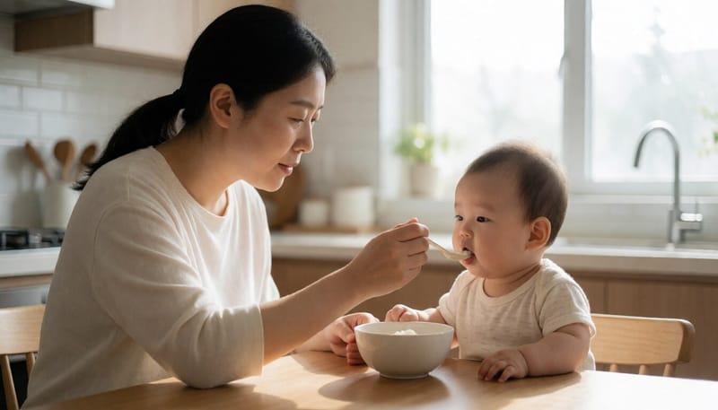 엄마가 아기에게 액상 영양제를 먹이는 모습