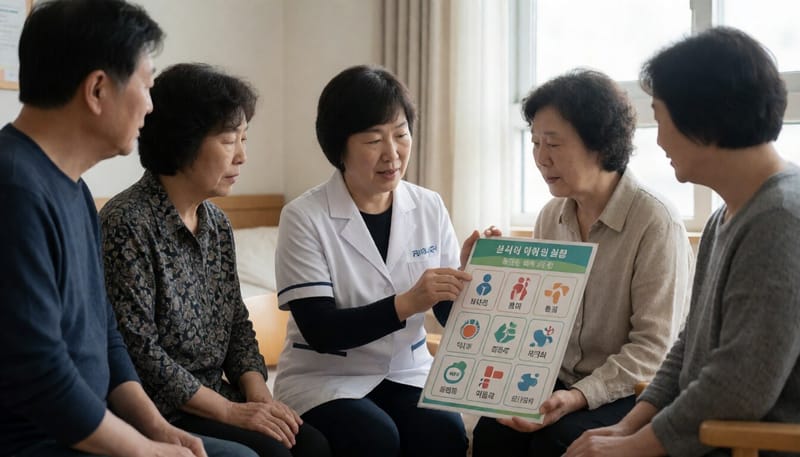 보건소에서 기후 건강수칙을 안내받는 주민들