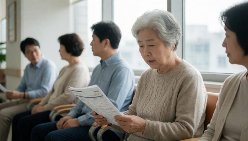 진료비 고지서를 살펴보는 어르신의 모습