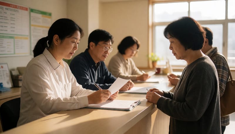 주민센터에서 복지 상담을 받는 시민의 모습