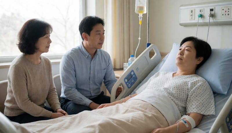 장기 치료를 받고 있는 환자와 곁을 지키는 가족