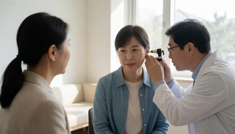 이비인후과에서 귀 검사를 받는 모습