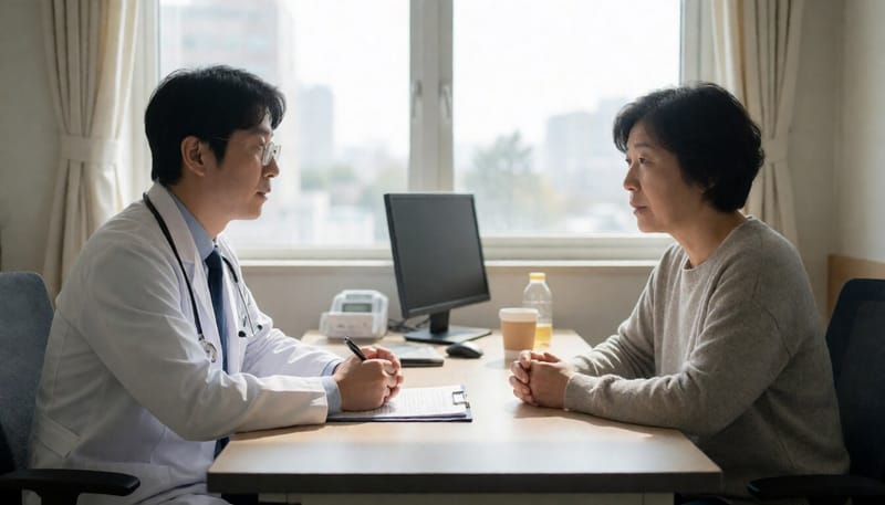 의료진과 환자가 치료 방향을 상담하는 모습