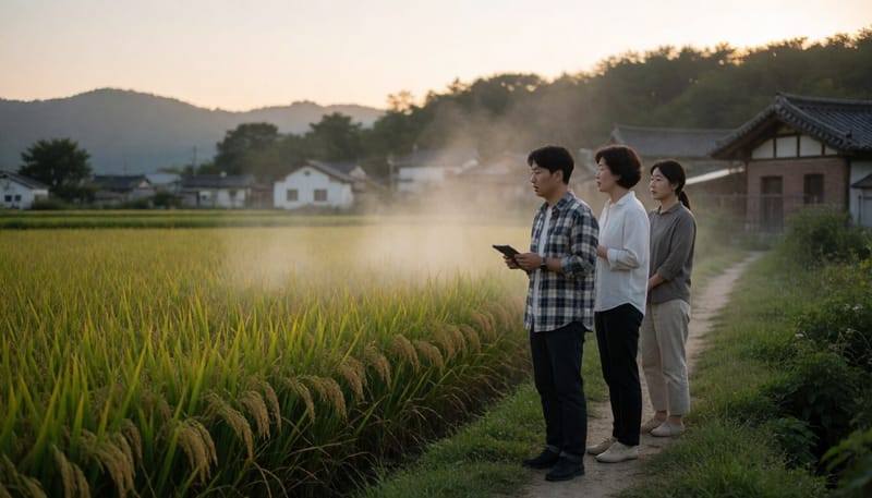 해질녘 모기가 활동하기 시작하는 시골 논 풍경