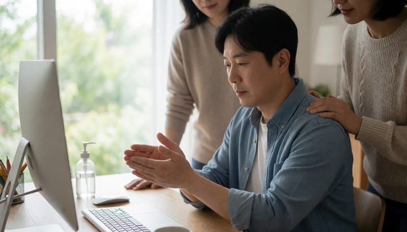 손소독제를 올바르게 사용하는 모습