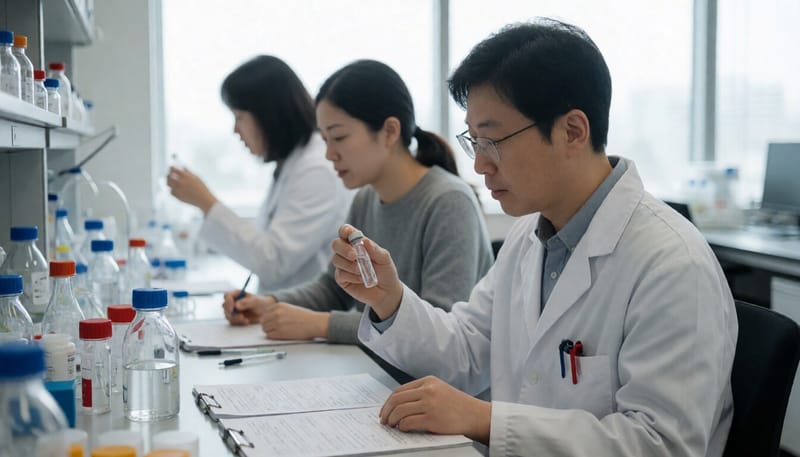 백신 연구 자료를 검토하는 연구원의 모습
