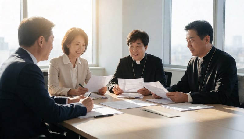 자살예방 관련 실무자들이 모여 자료를 검토하는 모습