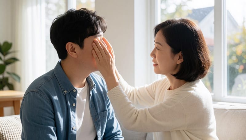 냉찜질로 눈의 불편감을 완화하는 여성