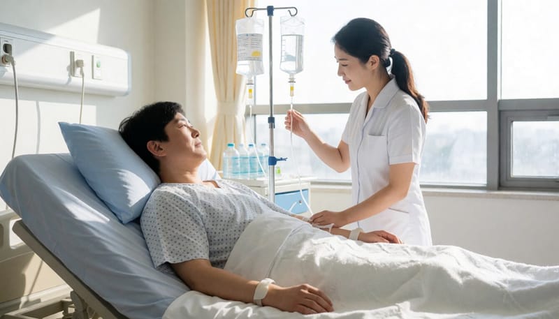 병원에서 수액 치료를 받는 환자